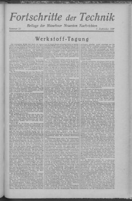 Fortschritte der Technik (Münchner neueste Nachrichten) Sonntag 4. September 1927