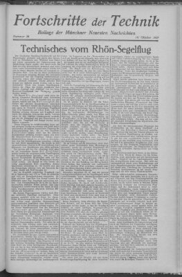 Fortschritte der Technik (Münchner neueste Nachrichten) Sonntag 16. Oktober 1927