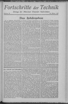 Fortschritte der Technik (Münchner neueste Nachrichten) Sonntag 23. Oktober 1927