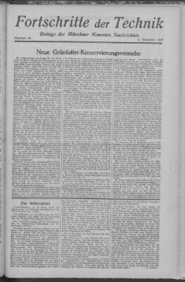 Fortschritte der Technik (Münchner neueste Nachrichten) Sonntag 6. November 1927