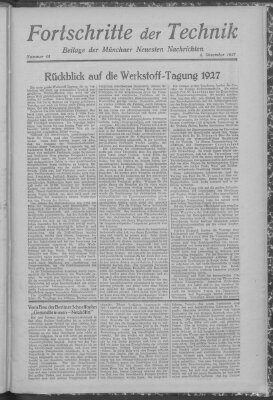 Fortschritte der Technik (Münchner neueste Nachrichten) Sunday 4. December 1927