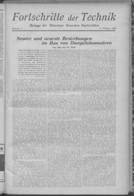 Fortschritte der Technik (Münchner neueste Nachrichten) Sonntag 19. Februar 1928