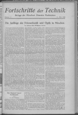 Fortschritte der Technik (Münchner neueste Nachrichten) Sonntag 11. März 1928