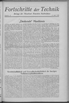 Fortschritte der Technik (Münchner neueste Nachrichten) Sonntag 8. April 1928