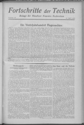 Fortschritte der Technik (Münchner neueste Nachrichten) Sonntag 15. April 1928