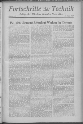 Fortschritte der Technik (Münchner neueste Nachrichten) Sonntag 22. April 1928