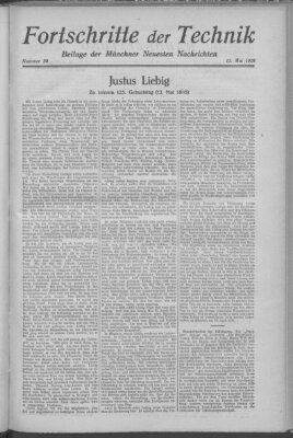 Fortschritte der Technik (Münchner neueste Nachrichten) Sonntag 13. Mai 1928