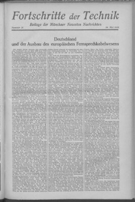 Fortschritte der Technik (Münchner neueste Nachrichten) Sonntag 20. Mai 1928