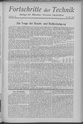 Fortschritte der Technik (Münchner neueste Nachrichten) Sonntag 27. Mai 1928