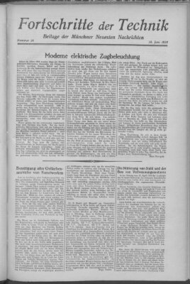 Fortschritte der Technik (Münchner neueste Nachrichten) Sonntag 10. Juni 1928