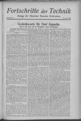 Fortschritte der Technik (Münchner neueste Nachrichten) Sonntag 22. Juli 1928