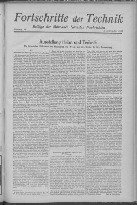 Fortschritte der Technik (Münchner neueste Nachrichten) Sonntag 2. September 1928