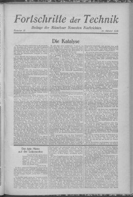 Fortschritte der Technik (Münchner neueste Nachrichten) Sonntag 21. Oktober 1928