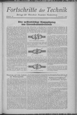 Fortschritte der Technik (Münchner neueste Nachrichten) Sonntag 25. November 1928