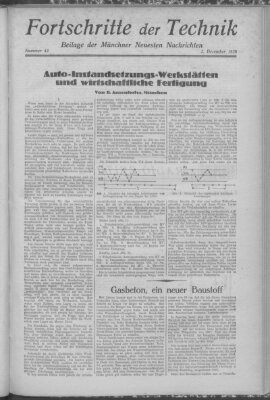 Fortschritte der Technik (Münchner neueste Nachrichten) Sunday 2. December 1928