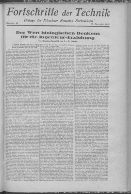 Fortschritte der Technik (Münchner neueste Nachrichten) Montag 17. Dezember 1928