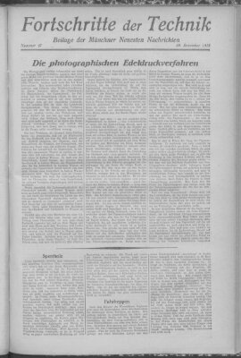 Fortschritte der Technik (Münchner neueste Nachrichten) Sonntag 30. Dezember 1928