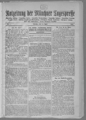 Notzeitung der Münchener Tagespresse Samstag 12. April 1924