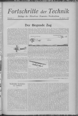 Fortschritte der Technik (Münchner neueste Nachrichten) Sonntag 20. Januar 1929