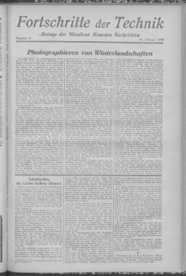 Fortschritte der Technik (Münchner neueste Nachrichten) Sonntag 10. Februar 1929