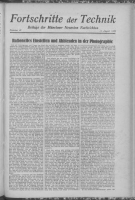 Fortschritte der Technik (Münchner neueste Nachrichten) Sonntag 11. August 1929