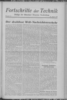 Fortschritte der Technik (Münchner neueste Nachrichten) Sonntag 25. August 1929