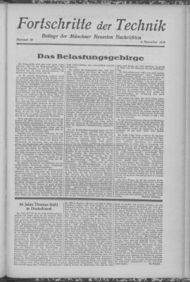 Fortschritte der Technik (Münchner neueste Nachrichten) Sonntag 3. November 1929