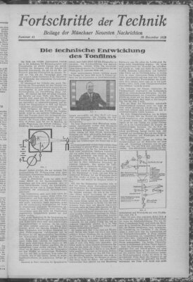 Fortschritte der Technik (Münchner neueste Nachrichten) Sonntag 29. Dezember 1929