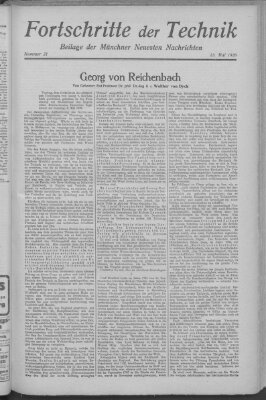 Fortschritte der Technik (Münchner neueste Nachrichten) Sonntag 23. Mai 1926