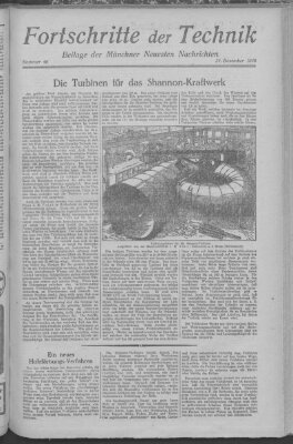 Fortschritte der Technik (Münchner neueste Nachrichten) Freitag 24. Dezember 1926