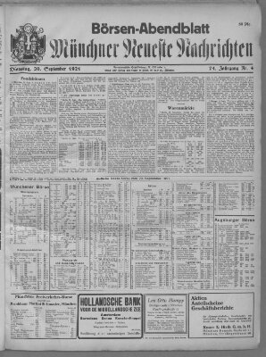 Münchner neueste Nachrichten. Börsen-Abendblatt (Münchner neueste Nachrichten) Dienstag 20. September 1921