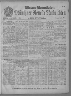 Münchner neueste Nachrichten. Börsen-Abendblatt (Münchner neueste Nachrichten) Montag 26. September 1921