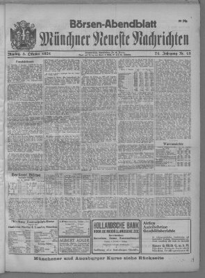 Münchner neueste Nachrichten. Börsen-Abendblatt (Münchner neueste Nachrichten) Montag 3. Oktober 1921