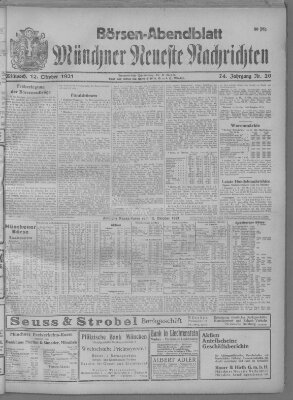 Münchner neueste Nachrichten. Börsen-Abendblatt (Münchner neueste Nachrichten) Mittwoch 12. Oktober 1921