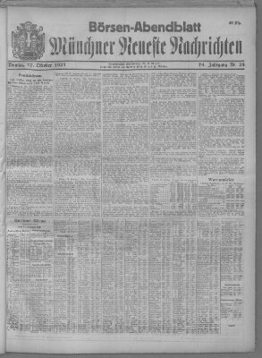 Münchner neueste Nachrichten. Börsen-Abendblatt (Münchner neueste Nachrichten) Montag 17. Oktober 1921