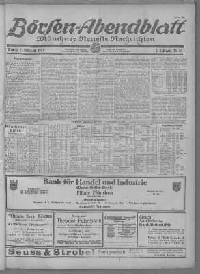 Münchner neueste Nachrichten. Börsen-Abendblatt (Münchner neueste Nachrichten) Montag 7. November 1921