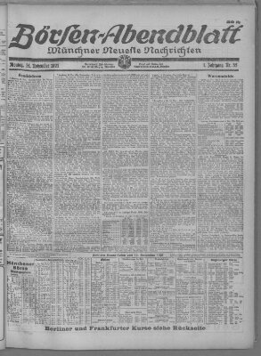 Münchner neueste Nachrichten. Börsen-Abendblatt (Münchner neueste Nachrichten) Montag 14. November 1921