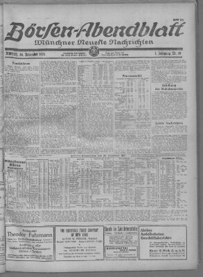 Münchner neueste Nachrichten. Börsen-Abendblatt (Münchner neueste Nachrichten) Mittwoch 30. November 1921