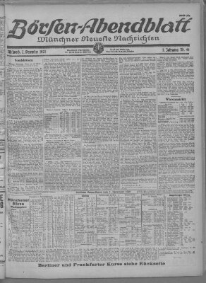 Münchner neueste Nachrichten. Börsen-Abendblatt (Münchner neueste Nachrichten) Mittwoch 7. Dezember 1921