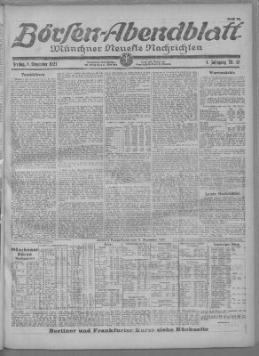 Münchner neueste Nachrichten. Börsen-Abendblatt (Münchner neueste Nachrichten) Donnerstag 8. Dezember 1921