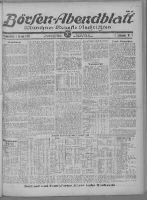 Münchner neueste Nachrichten. Börsen-Abendblatt (Münchner neueste Nachrichten) Donnerstag 5. Januar 1922