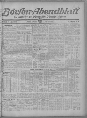 Münchner neueste Nachrichten. Börsen-Abendblatt (Münchner neueste Nachrichten) Mittwoch 11. Januar 1922