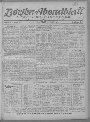 Münchner neueste Nachrichten. Börsen-Abendblatt (Münchner neueste Nachrichten) Donnerstag 12. Januar 1922