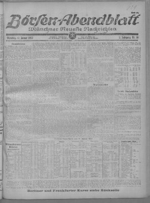 Münchner neueste Nachrichten. Börsen-Abendblatt (Münchner neueste Nachrichten) Dienstag 17. Januar 1922