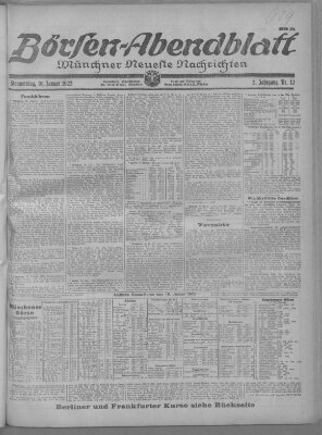 Münchner neueste Nachrichten. Börsen-Abendblatt (Münchner neueste Nachrichten) Donnerstag 19. Januar 1922
