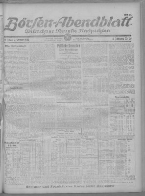 Münchner neueste Nachrichten. Börsen-Abendblatt (Münchner neueste Nachrichten) Dienstag 7. Februar 1922