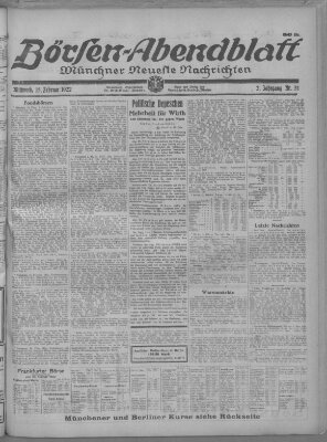 Münchner neueste Nachrichten. Börsen-Abendblatt (Münchner neueste Nachrichten) Mittwoch 15. Februar 1922