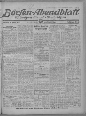 Münchner neueste Nachrichten. Börsen-Abendblatt (Münchner neueste Nachrichten) Donnerstag 16. Februar 1922