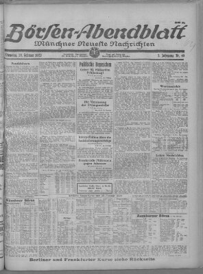 Münchner neueste Nachrichten. Börsen-Abendblatt (Münchner neueste Nachrichten) Dienstag 28. Februar 1922