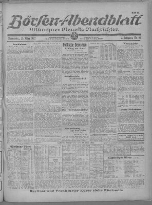 Münchner neueste Nachrichten. Börsen-Abendblatt (Münchner neueste Nachrichten) Donnerstag 23. März 1922